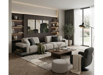Elegantes Wohnzimmer Set mit 3+1 Sitzern und passendem Hocker