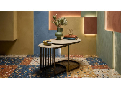 Luxus Beistelltisch Set Nesting Beige mit Metallgestell