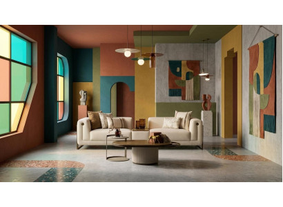 Designer 3 Sitzer Sofa mit Funktionstisch und Couchtisch
