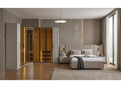 Schlafzimmer Set Bett Schrank Nachttische Modern Beige Edel Luxus Stil