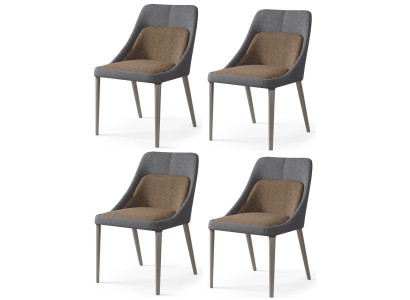 Skandi Vornehmer Esszimmerstühle 4er Set Zweifarbig Stoff Metall Bein