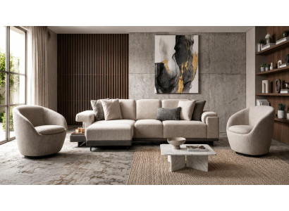 Modernes Wohnzimmer Set mit modularem 3-Sitzer und zwei Sesseln