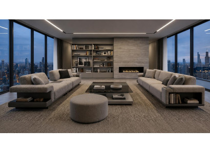 Stilvolles Wohnset Zwei 3-Sitzer Sitzhocker Komfort Design Premium