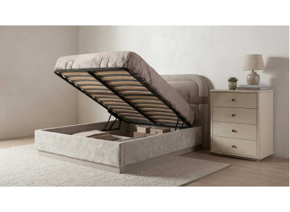 Bett Schubladenkommode Beige Modern Luxus Polsterbett Schrank Set