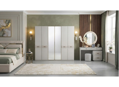 Schrank Schminktisch Spiegel Hocker Beige Modern Luxus