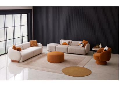 Elegantes Wohnlandschaft Set mit Sofas Sessel Hocker