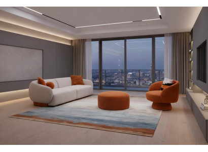 Modernes Set für Wohnzimmer Sofa Sessel Hocker Boucle Beige Orange