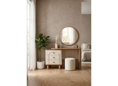 Schminktisch Spiegel Hocker Set Beige Modern Luxus Frisiertisch