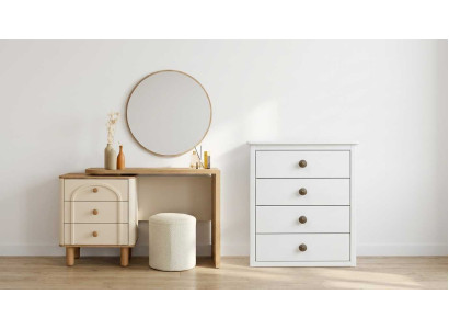Schminktisch Kommode Set Beige Modern Luxus Spiegel Hocker