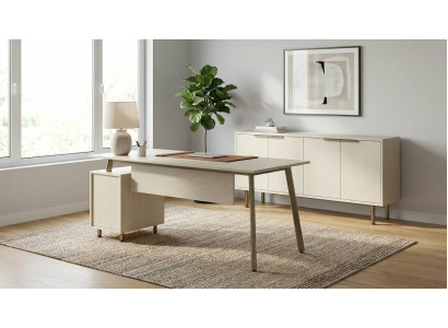 Home Office Set Schreibtisch Sideboard Kommode Holz Weiß