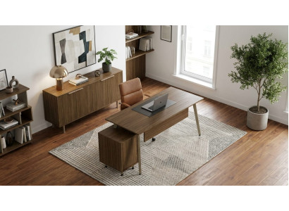 Büro Möbel Set Schreibtisch Sideboard Kommode Holz Braun