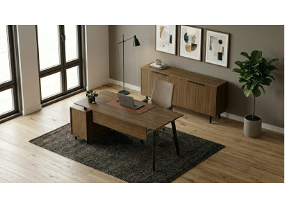 Büro Möbel Set Schreibtisch Sideboard Braun Kommode Modern