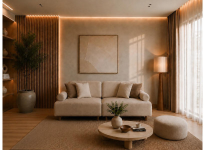Modernes Wohnzimmer Set mit 3-Sitzer und praktischem Hocker