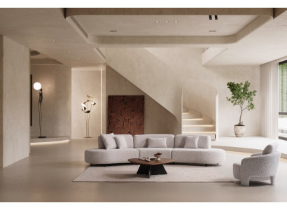 Modernes Wohnzimmer Set Weiß 4-Sitzer Sessel Stoff Holz Couch Set