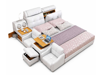 Premium Schlafzimmerbett Weiß mit Relax Funktionen und modernem Design