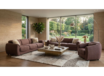 Braunes Wohnzimmer-Set 3+3+1-Sitzer-Sofas Sofagarnitur weiche Stoffsofas