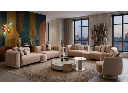 Designer Wohnzimmer Set Sofa mit Funktionstisch Sessel Couchtisch