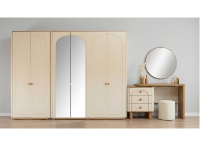 Kleiderschrank Schminktisch Set Beige Modern Luxus Spiegel Hocker