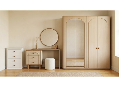 Schlafzimmer Set Beige Modern Luxus Schminktisch Kommode Schrank