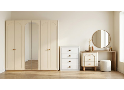 Schlafzimmer Set Beige Modern Luxus Schminktisch Kommode Schrank