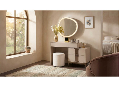 Schminktisch Set Beige Modern Luxus Spiegel Hocker Frisiertisch