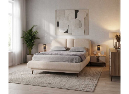 Schlafzimmer Set Beige Modern Luxus Bettgestell Nachttische Bett