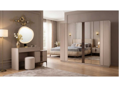 Schlafzimmer Set Beige Modern Luxus Schrank Schminktisch Hocker