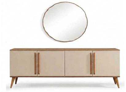 Sideboard Set Beige Modern Luxus Spiegel Kommode Anrichte