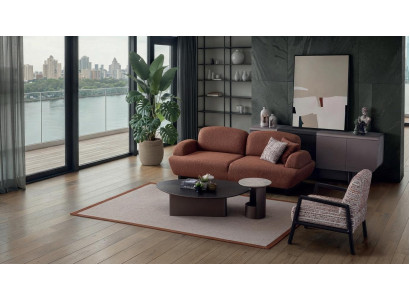 Stoffsofa Sessel Braun 3-Sitzer Wohnzimmer Polstergarnitur Set Modern