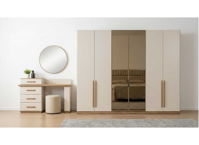 Schlafzimmer Set Beige Modern Luxus Kleiderschrank Schminktisch
