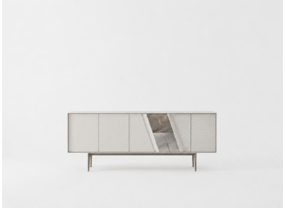 Modernes Sideboard Weiß mit Türen Glasfächern Wohnzimmer