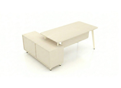 Design Schreibtisch mit Sideboard Bürotisch Holzoptik Weiß Modern