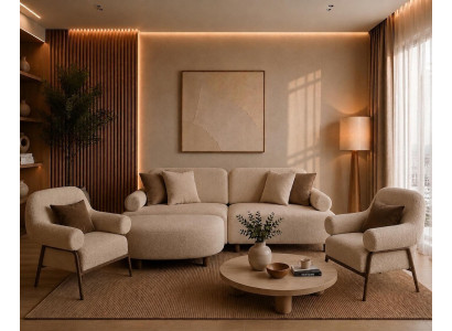 Modernes Wohnensemble aus flexiblem 3-Sitzer Sofa und zwei Sesseln