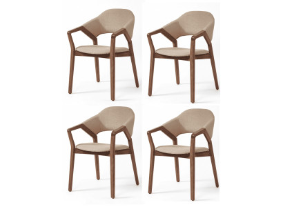 Skandi Design Esszimmerstühle 4er Set Beige Textil Massivholz Nussbaum