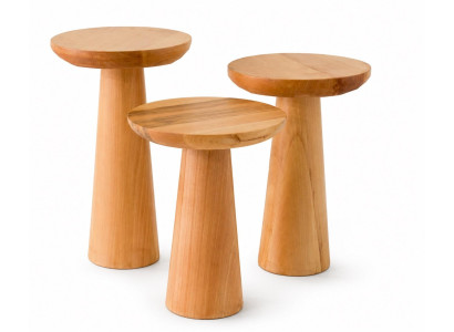 Garten 3er Beistelltisch Set Modern Eiche Natur Rund Stilvoll Holz