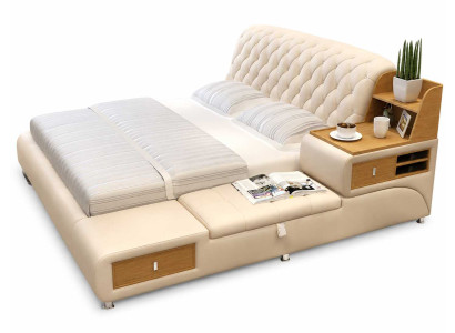 Modernes beige Komfortbett für Schlafzimmer mit Stauraum und elegantem Design
