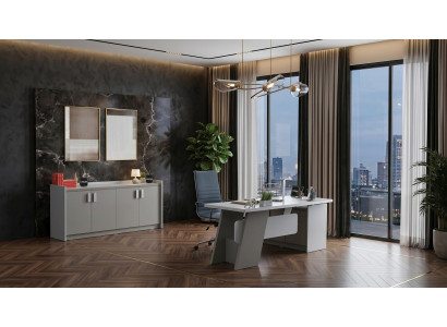 Graues Büro-Set Schreibtisch Schrank Designermöbel modernes Arbeitszimmer