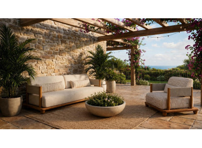 Gartenlounge Set 3-Sitzer sofa Sessel Beige Kissen Modern Elegant Neu