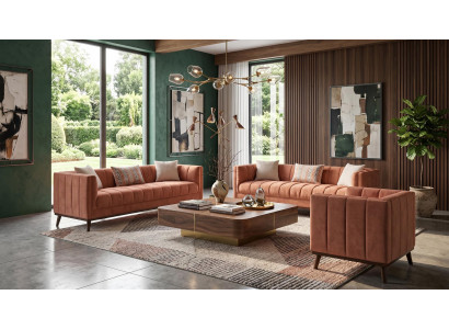 Braunes Wohnzimmer-Set Sofas Stoffsofas Sessel Designer-Möbel