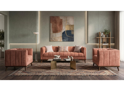 Modernes braunes Wohnzimmer-Set Sofas Stoffsofa zwei Sessel
