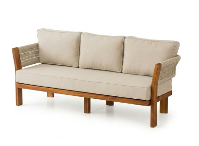 3-Sitzer Gartensofa Beige Kissen Natur Stil Elegant Hochwertig Bequem