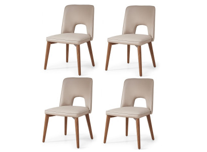 Sublime Harmonischer Esszimmerstühle 4x Set Beige Kunstleder Weißeiche
