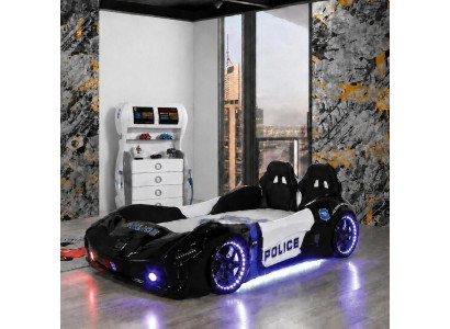 Autobett Police Kinderbett Rennwagen LED Beleuchtung Schwarz