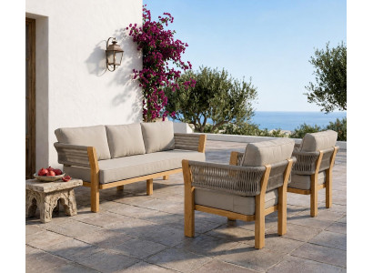 Gartenlounge Set 3-Sitzer Sofa Sessel Beige Elegant Komfortabel Neu