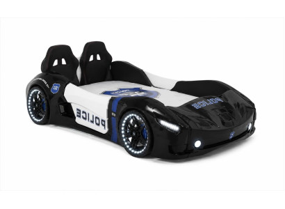Autobett Kinderbett Schwarz Weiß Rennwagen LED Sportwagen
