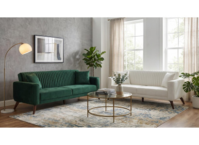 Weiß-grünes Sofa-Set Sofas Wohnzimmergarnitur Stoffsofas modern