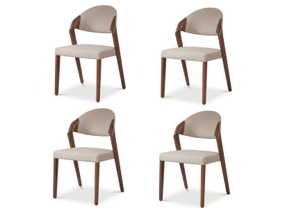 Skandinavisch Modern Esszimmerstühle 4x Set Beige Textil Walnuss Beine