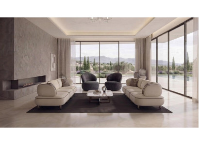 3-Sitzer Sofa Beige Sessel Grau Stoff Modern Wohnzimmer Polstergarnitur