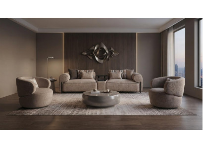 Modernes Beiges 3-Sitzer Sofa 2 Sesseln Wohnzimmer Couch