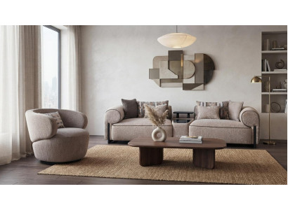 Modernes Beiges 3-Sitzer Sofa Sessel Holzrahmen Wohnzimmer Couch